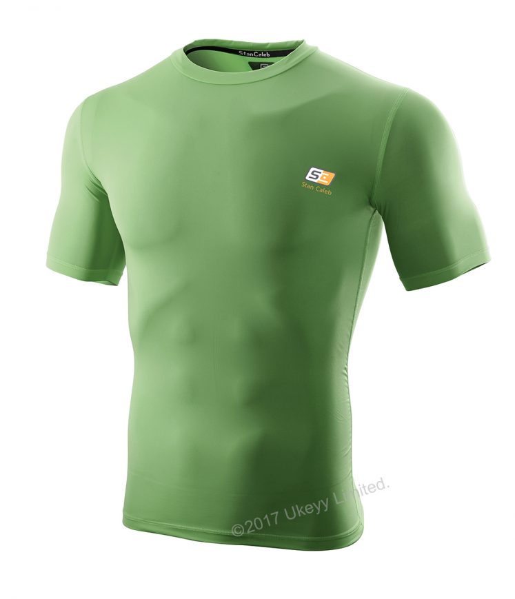 Men's Stretch Short-Sleeve Round Neck Sports T-Shirts - Size L - ( Green )