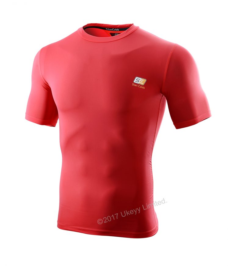 Men's Stretch Short-Sleeve Round Neck Sports T-Shirts - Size L - ( Red )