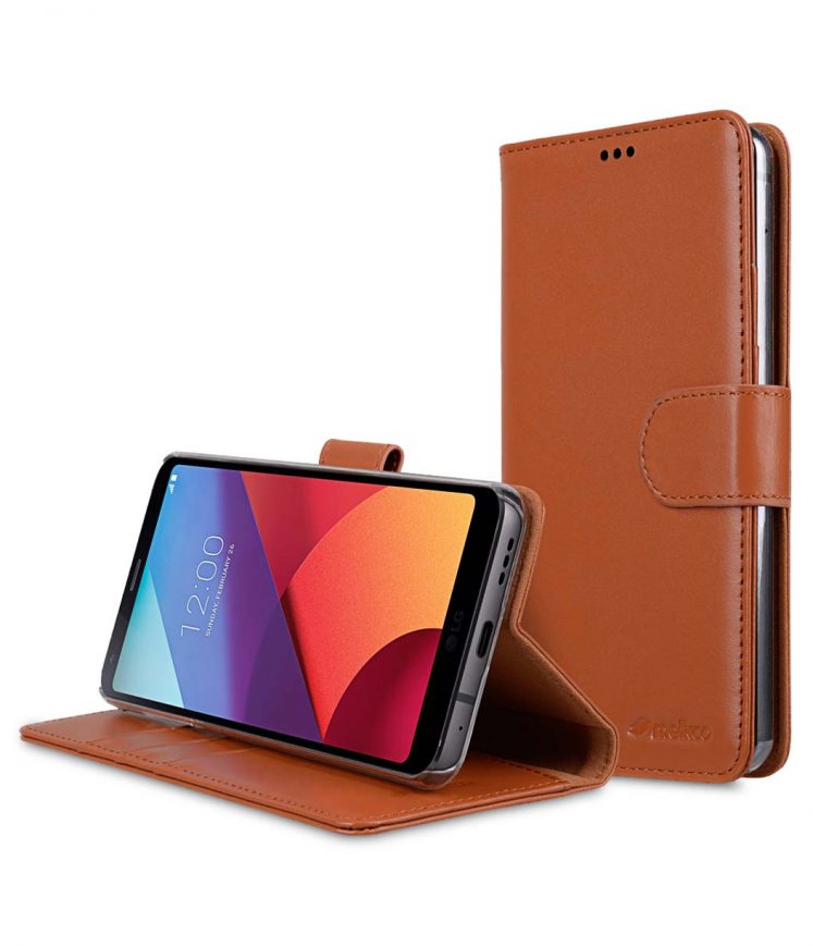 Premium Leather Case for LG G6 - Wallet Book Clear Type Stand (Brown)