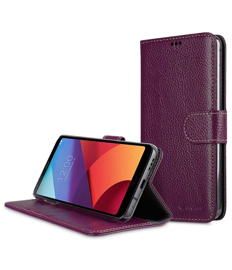 Premium Leather Case for LG G6 - Wallet Book Clear Type Stand (Purple LC)