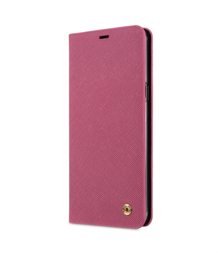 Melkco Fashion Cocktail Series Cross Pattern Premium Leather Slim Flip Type Case for Samsung Galaxy S9+ - ( Peach CP )