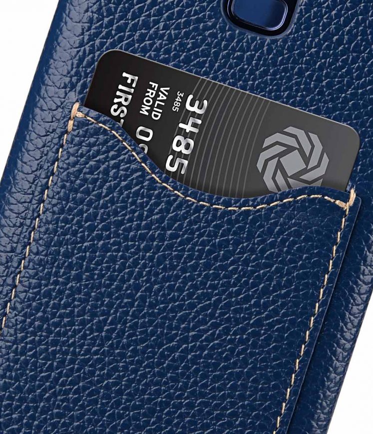 Melkco Back Snap Series Lai Chee Pattern Premium Leather Card Slot Back Cover V2 Case for Samsung Galaxy S9 - ( Dark Blue LC )