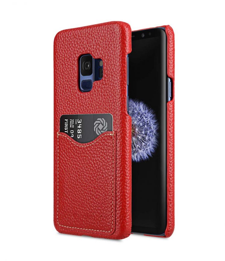 Premium Leather Card Slot Back Case for Samsung Galaxy S9 - Red Lai Chee Pattern
