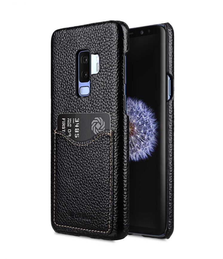 Melkco Premium Leather Business Card Slot Snap On Back Cover and Handmade for Samsung Galaxy S9+ Case - ( Black LC )