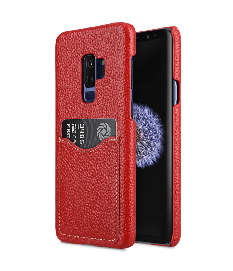 Melkco Premium Leather Business Card Slot Snap On Back Cover and Handmade for Samsung Galaxy S9+ Case - ( Red LC )