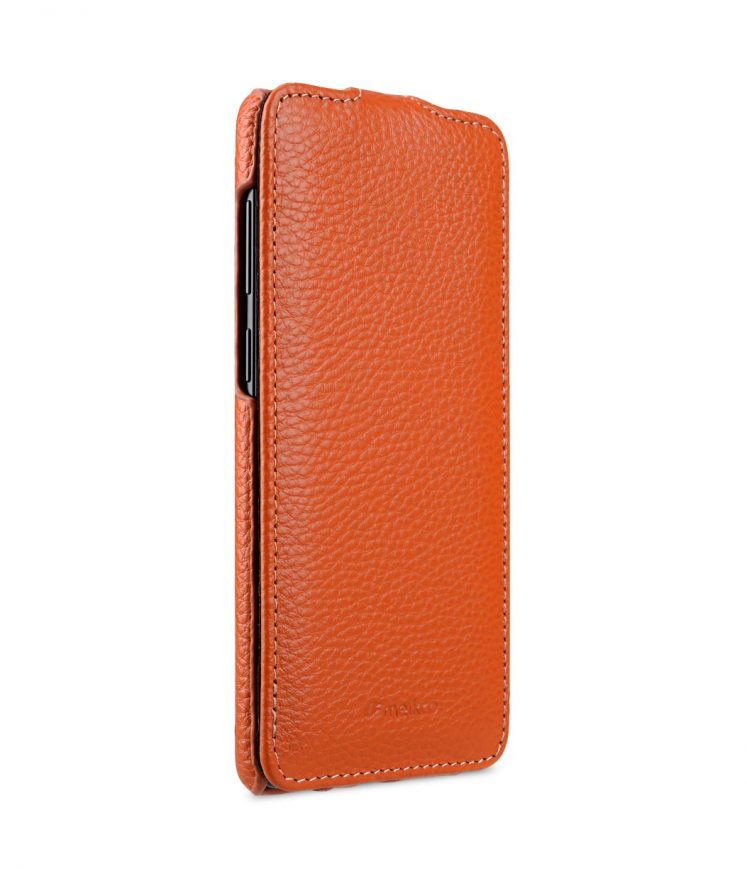 Melkco Premium Cow Leather Flip Down Vertical with Buckle Closure and Handmade for Samsung Galaxy S9 Case - Jacka Type ( Orange LC )