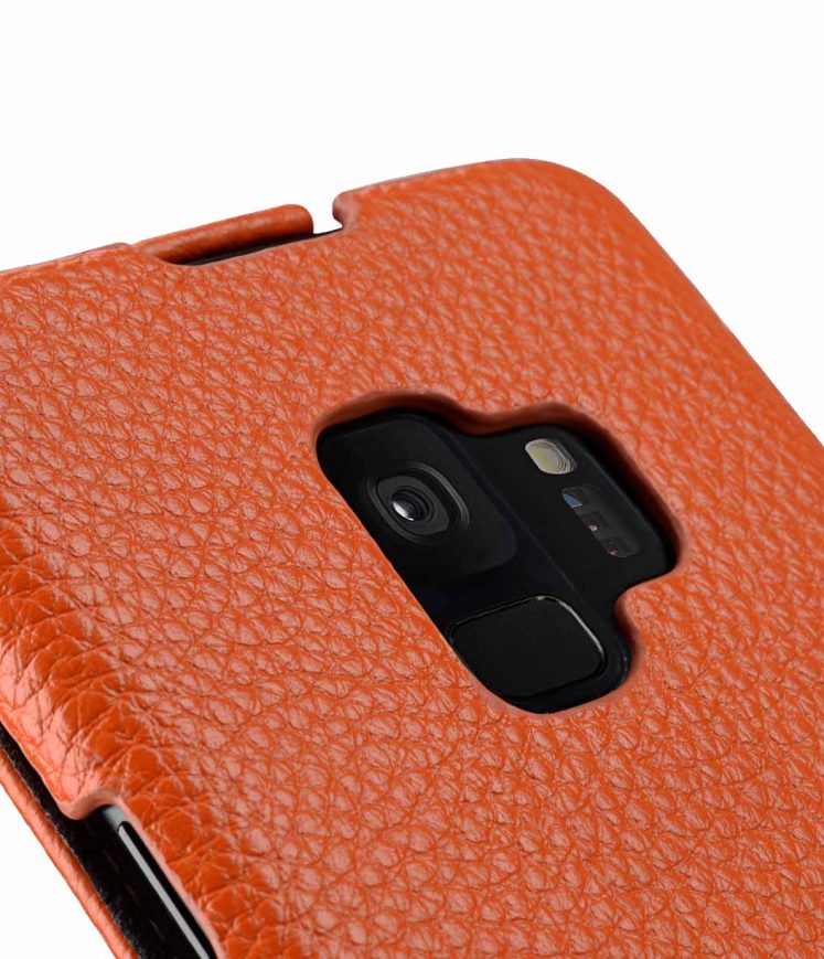 Melkco Premium Cow Leather Flip Down Vertical with Buckle Closure and Handmade for Samsung Galaxy S9 Case - Jacka Type ( Orange LC )