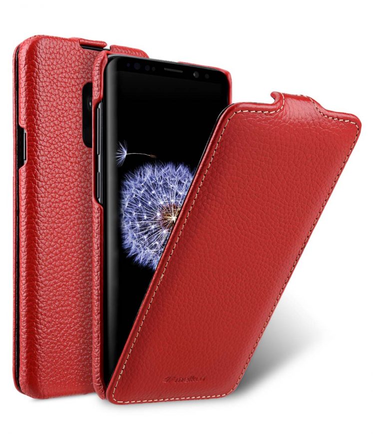 Melkco Premium Cow Leather Flip Down Vertical with Buckle Closure and Handmade for Samsung Galaxy S9 Case - Jacka Type ( Red LC )