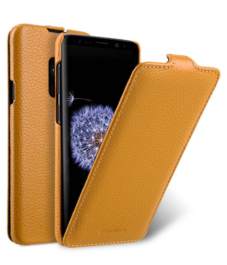 Melkco Premium Cow Leather Flip Down Vertical with Buckle Closure and Handmade for Samsung Galaxy S9 Case - Jacka Type ( Yellow LC )