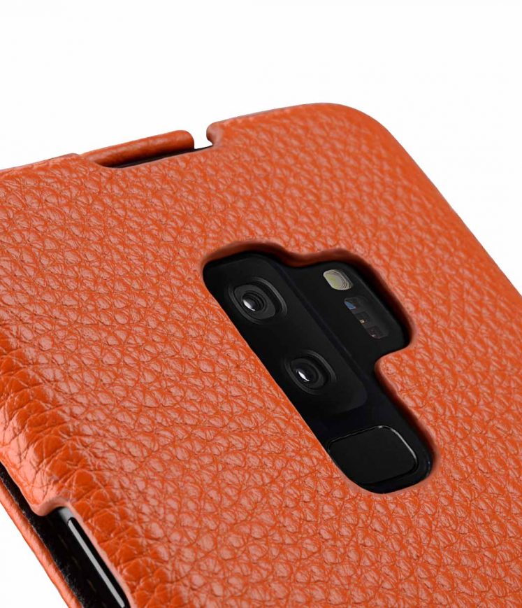 Melkco Premium Cow Leather Flip Down Vertical with Buckle Closure and Handmade for Samsung Galaxy S9+ Case - Jacka Type ( Orange LC )