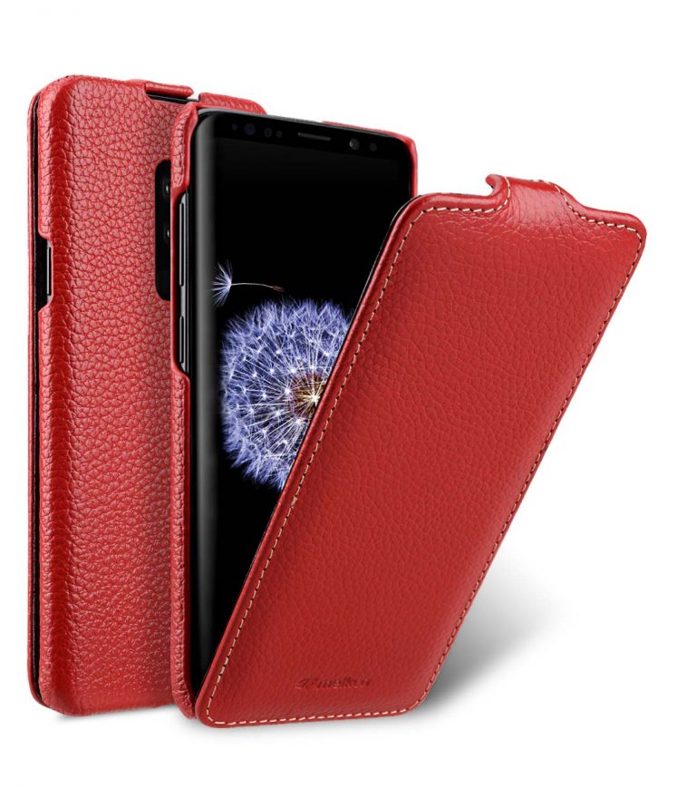 Melkco Premium Cow Leather Flip Down Vertical with Buckle Closure and Handmade for Samsung Galaxy S9+ Case - Jacka Type ( Red LC )