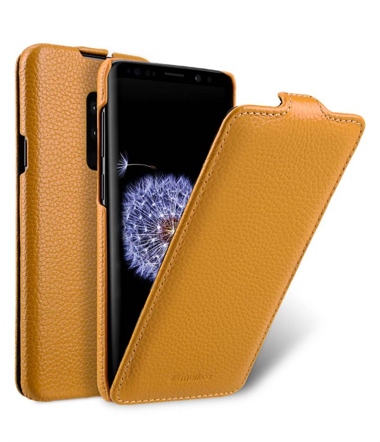 Melkco Premium Cow Leather Flip Down Vertical with Buckle Closure and Handmade for Samsung Galaxy S9+ Case - Jacka Type ( Yellow LC )