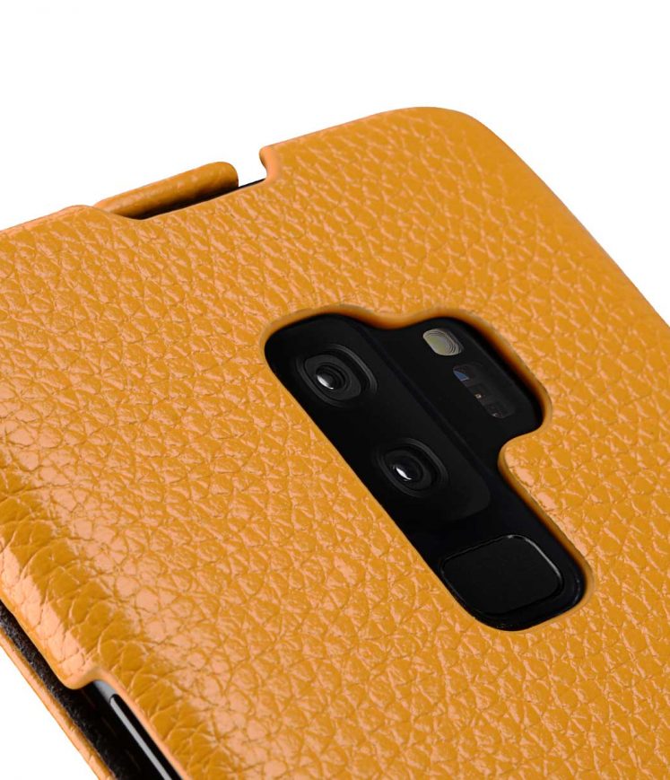 Melkco Premium Cow Leather Flip Down Vertical with Buckle Closure and Handmade for Samsung Galaxy S9+ Case - Jacka Type ( Yellow LC )
