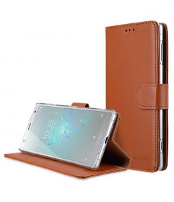 Melkco Premium Cow Leather Flip Folio Wallet Cover with Kickstand, Magnetic Closure, Card Slot, Side Pocket and Handmade forr Sony Xperia XZ2 - Wallet Book Clear Type Stand