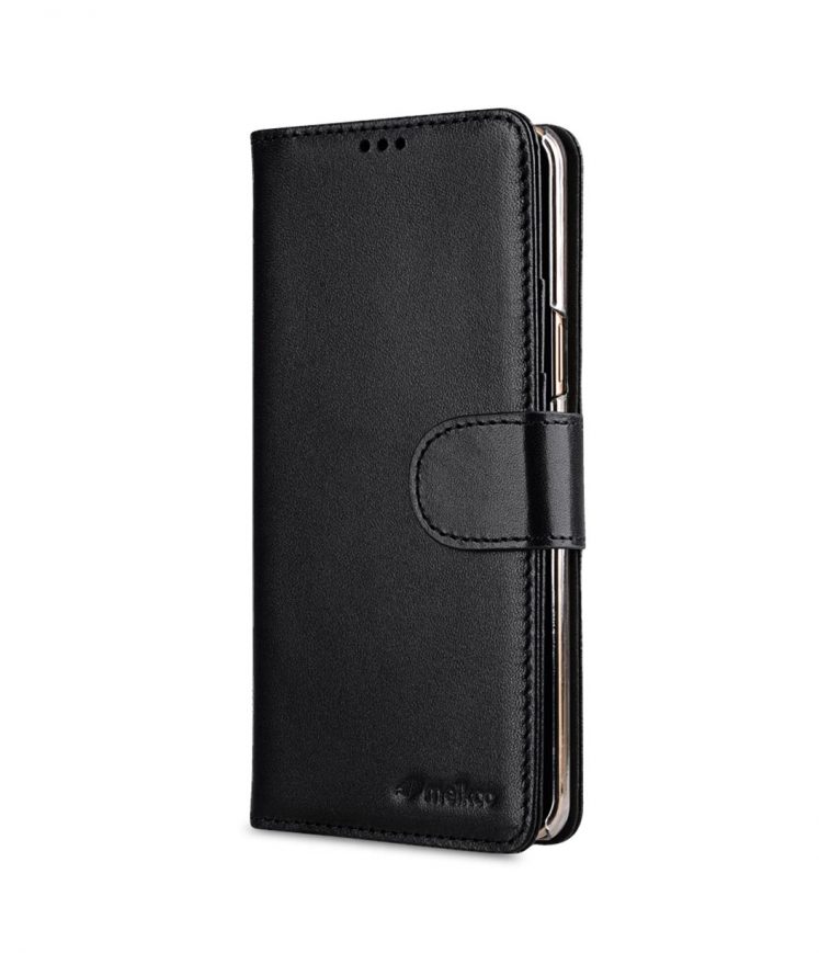 Premium Leather Case for Samsung Galaxy S9 - Wallet Book Clear Type Stand - Black
