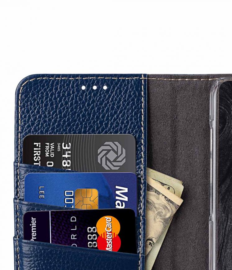 Melkco Premium Cow Leather Flip Folio Wallet Cover with Kickstand, Magnetic Closure, Card Slot, Side Pocket and Handmade for Samsung Galaxy S9 Case - ( Dark Blue LC )