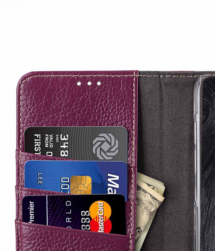 Melkco Premium Cow Leather Flip Folio Wallet Cover with Kickstand, Magnetic Closure, Card Slot, Side Pocket and Handmade for Samsung Galaxy S9 Case - ( Purple LC )