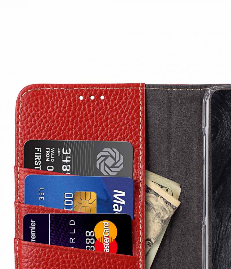 Melkco Premium Cow Leather Flip Folio Wallet Cover with Kickstand, Magnetic Closure, Card Slot, Side Pocket and Handmade for Samsung Galaxy S9 Case - ( Red LC )