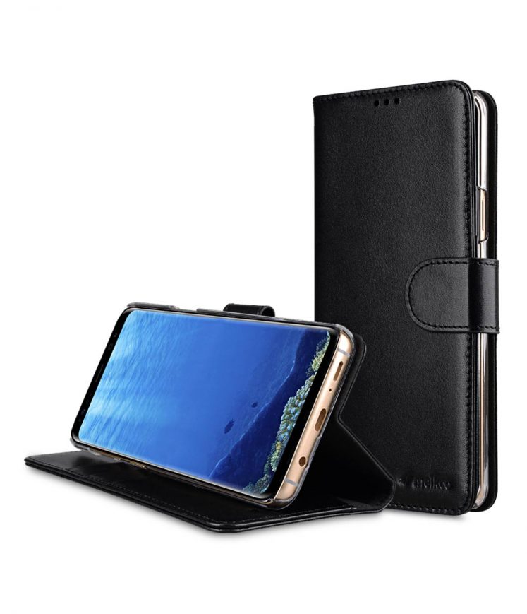 Premium Leather Case for Samsung Galaxy S9 Plus - Wallet Book Clear Type Stand - Black