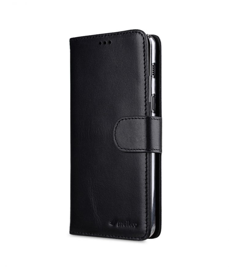 Premium Leather Case for Samsung Galaxy A8 (2018) - Wallet Book Clear Type Stand - Black