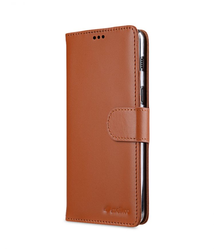 Melkco Premium Leather Case for Samsung Galaxy A8 (2018) - Wallet Book Clear Type Stand (Brown CH)