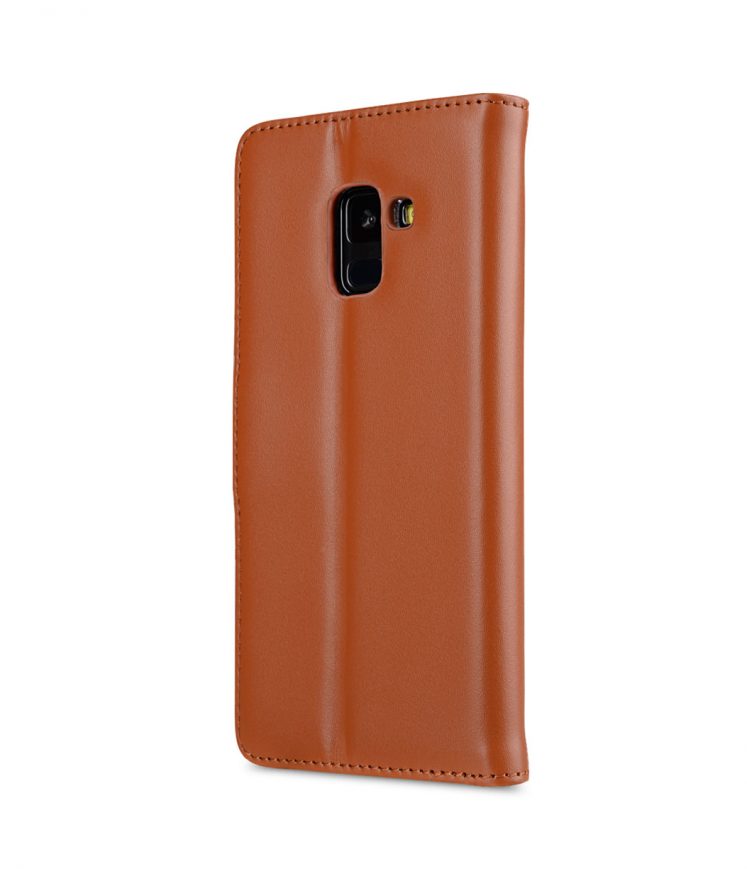 Melkco Premium Leather Case for Samsung Galaxy A8 Plus (2018) - Wallet Book Clear Type Stand (Brown CH)