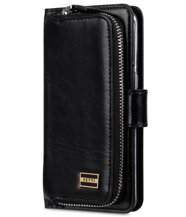 Vetti Premium Genuine Leather Wallets Book with Coin Case For Samsung Galaxy S7 Edge - Black Wax