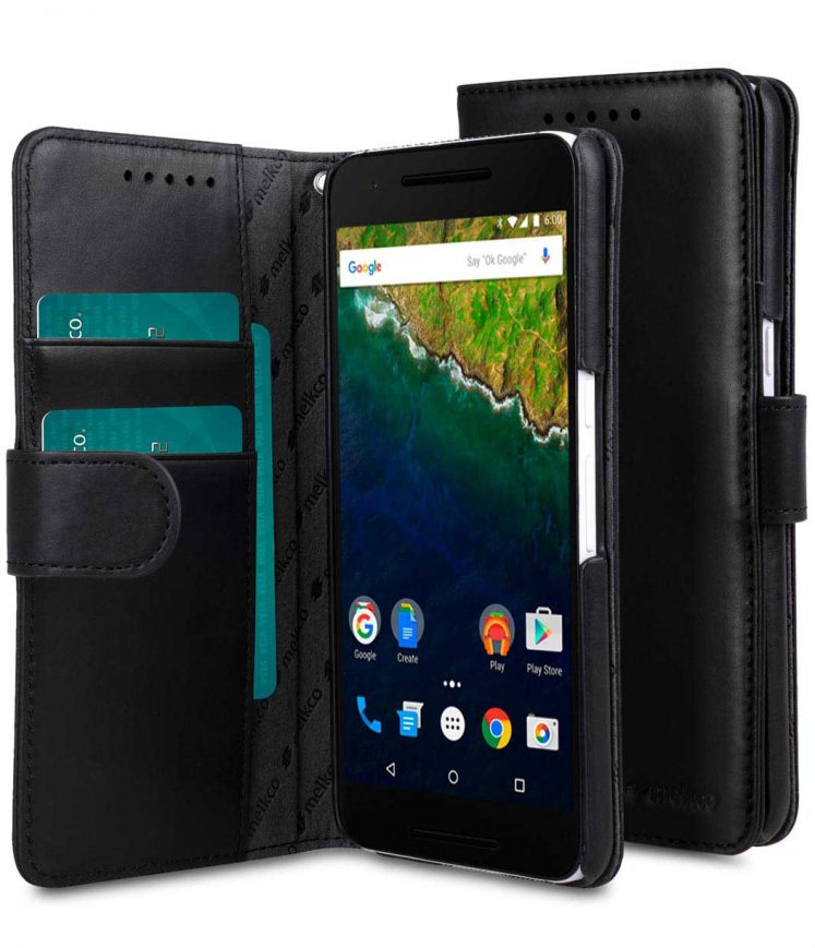 Melkco Premium Genuine Leather Case For Huawei Nexus 6P - Wallet Book Type - Traditional Vintage Black